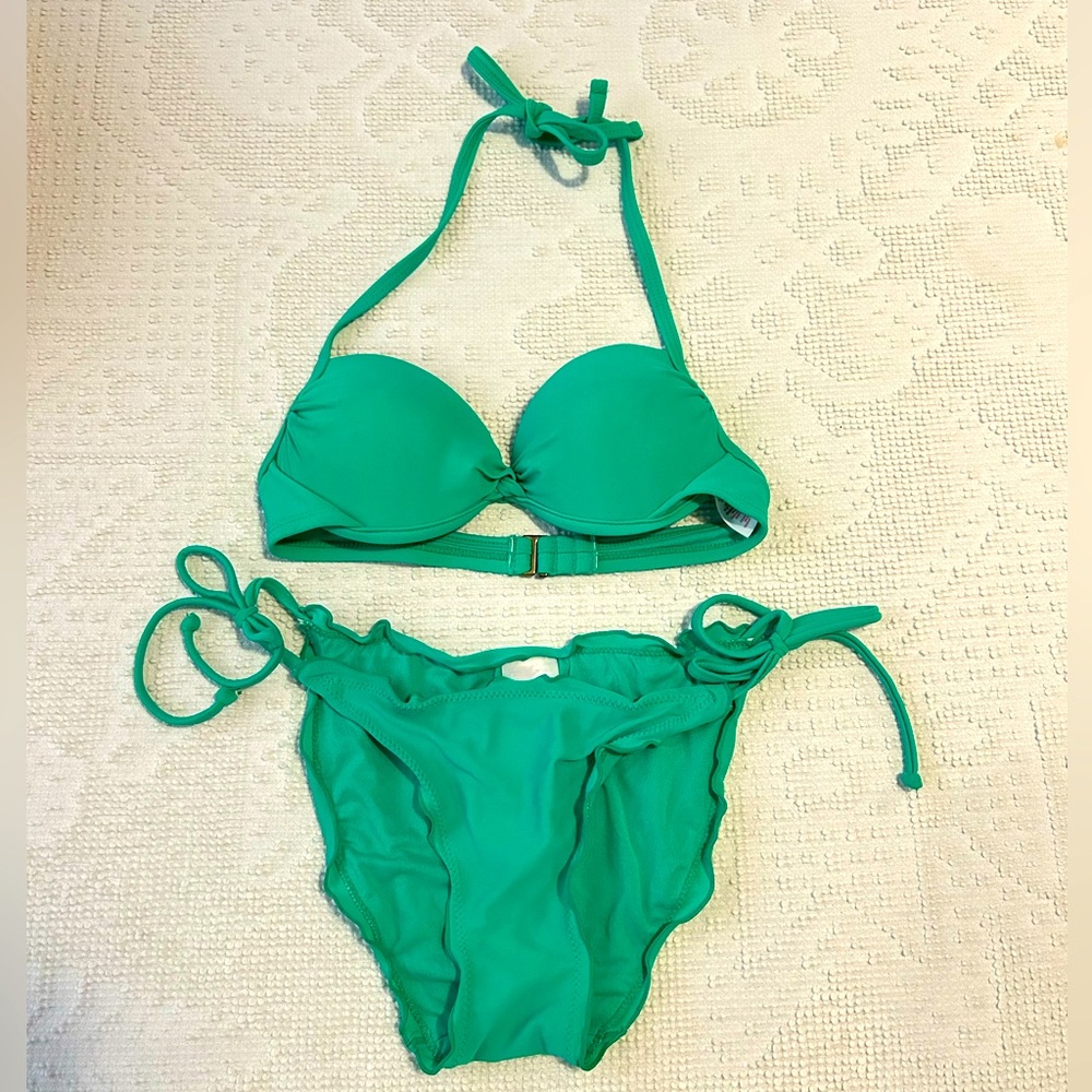 Xhilaration Sea Green Bikini Set with Halter Top and Side Tie Bottoms